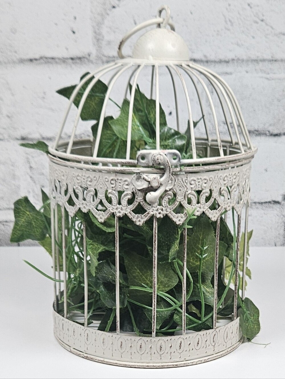 Vintage White Distressed Metal Birdcage Decorative Planter Wedding Centerpiece